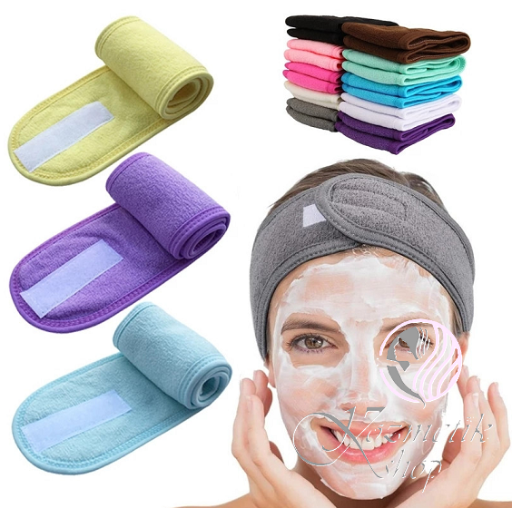 Kozmetická froté čelenka na suchý zips - Farba: Modrá